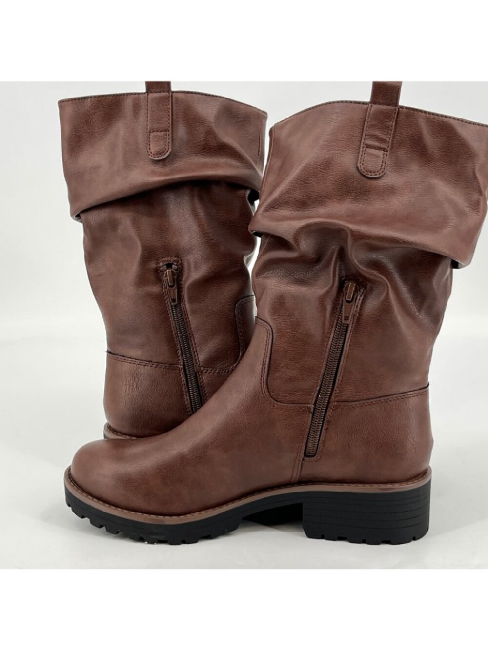 Sun + Stone Nelliee Mid-Calf Boots Brown Size 9 M Faux Leather Zipper Lug Sole - Picture 7 of 11